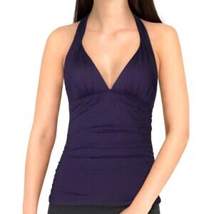 LAUREN Ralph Lauren Purple Eggplant Slimming Halter Tankini Swim Top 4 NEW